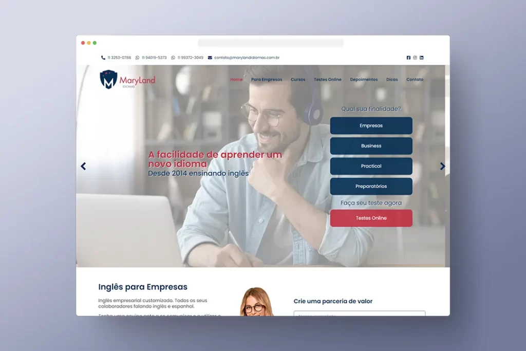 Criação de website para MaryLand Idiomas